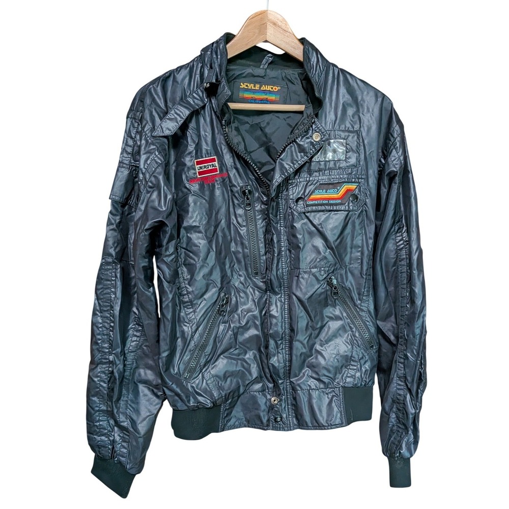 Vintage Style Auto California Racing Jacket Men Large Black Uniroyal Competition